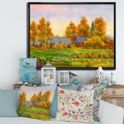 Haystacks on Orange Fields I - Peinture sur toile