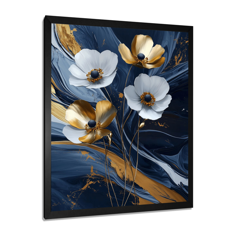 Bridget - Floral Wall Art Living Room, H 20 po x l 12 po, Reproduction encadrée d'une seule photo, Noir, noir, noir, noir