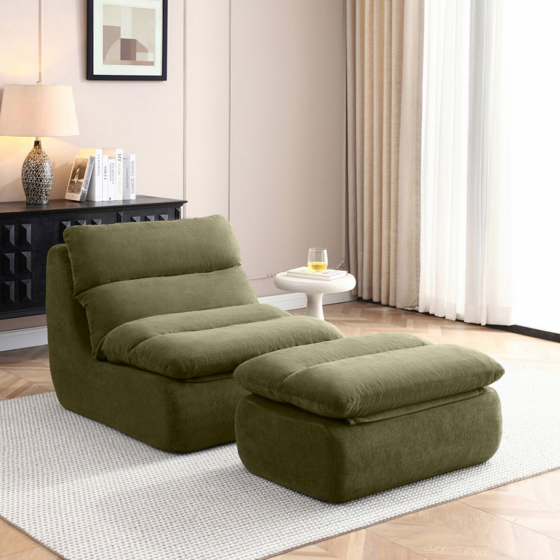 Fauteuil à billes avec repose-pieds pour salon, chambre à coucher, H 31 po x l 32 po x P 61 po, Vert