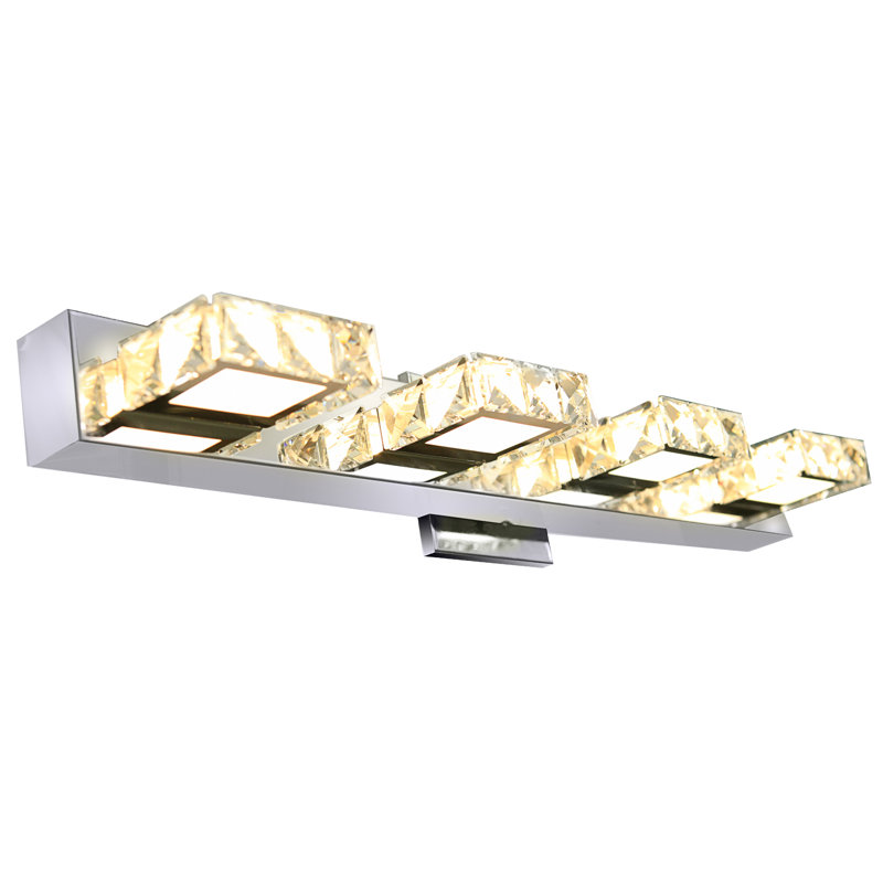 Éclairage pour salle de bain à DEL en cristal 4 lumières 24 pouces, 24 po, pour salle de bain, luminaire chromé, 3000 W à intensité variable, pour salle de bain, Beroom