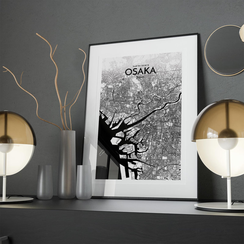 Osaka City Map In Ink - No Frame Print, 17cm H x 11cm W x 0.05cm D