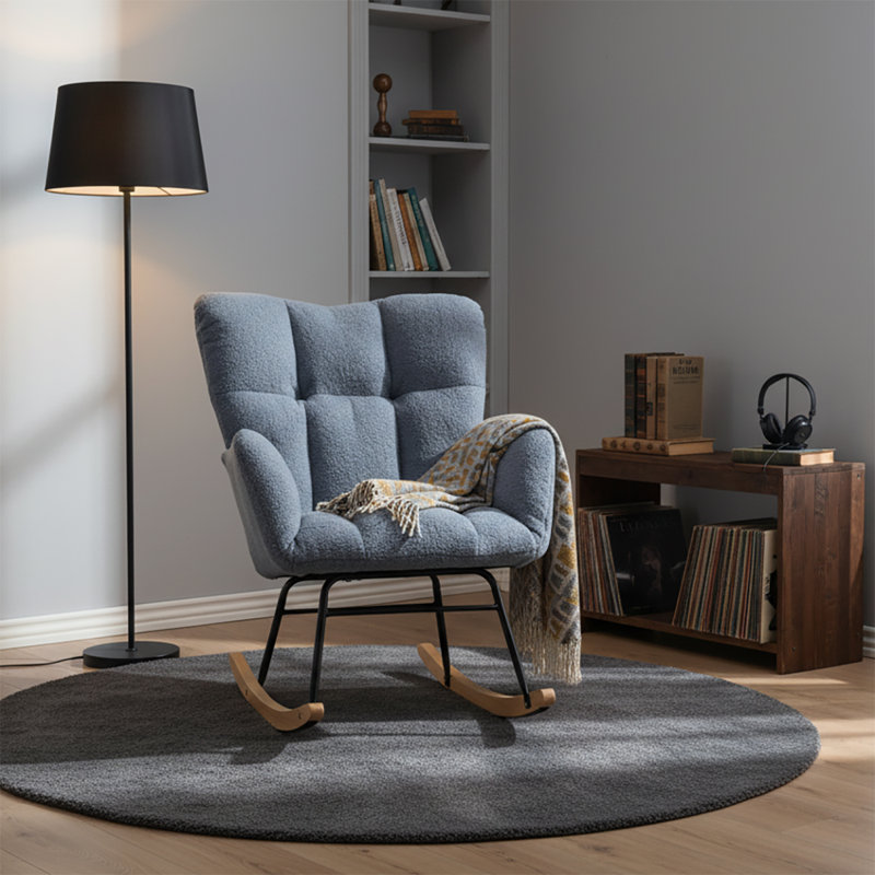 Chaise berçante rembourrée Modern Minimalist, Bleu clair