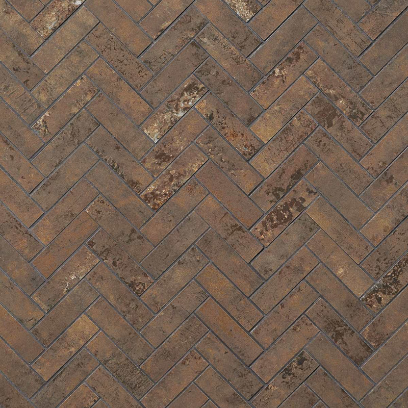 Portrait Herringbone Matte Porcelain Mosaic, Copper