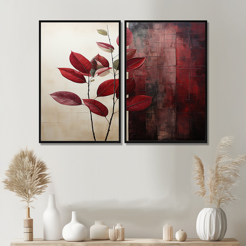 Bordeaux Bordeaux feuille audacieuse II - décoration murale rouge, Impression encadrée flottante, Noir, H 36 po x l 48 po