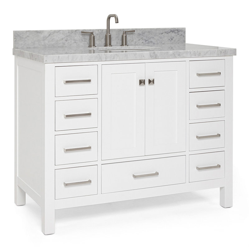 Ensemble de meuble-lavabo simple 43 po Cambridge, Blanc / nickel brossé