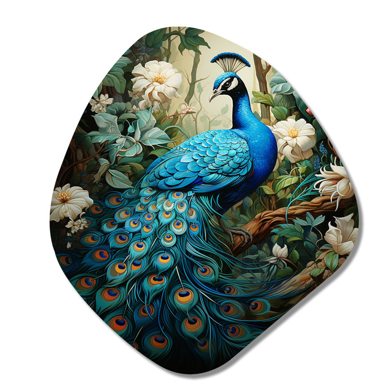 Tarasha - art mural asymétrique en métal paon, sculpture murale en métal de forme unique, H 28 po x l 25 po