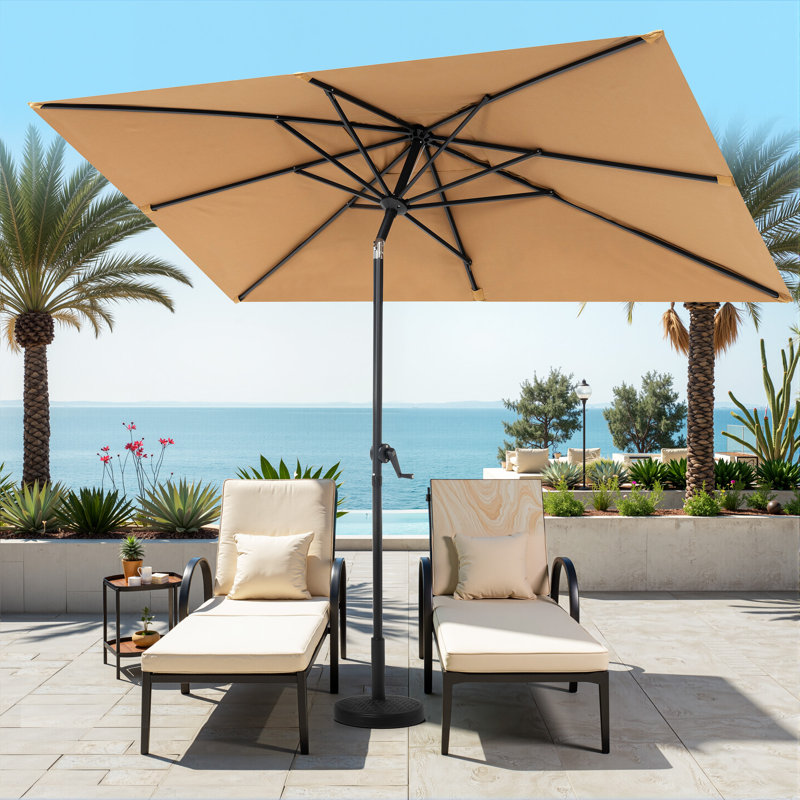 Parasol de marché rectangulaire 60 po x 106 po avec base lestée, Tanné