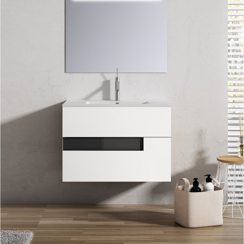 Ensemble de meuble-lavabo mural simple 32 po Malika, Blanc / Noir