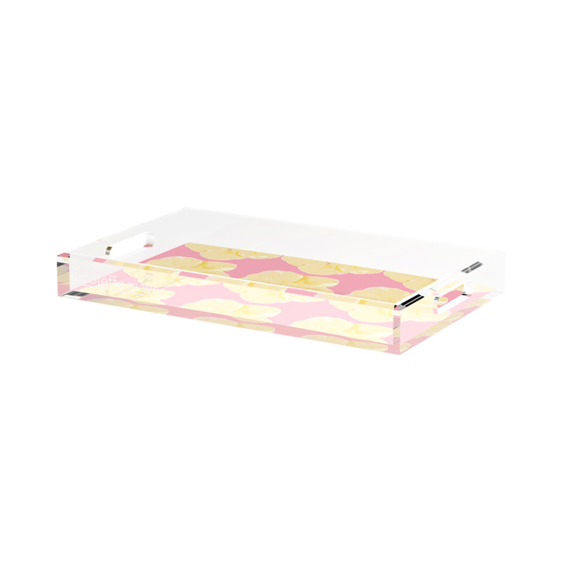 Plateau décoratif rectangulaire en acrylique Hibiscus, Rose, H 2 po x l 17 po x P 10,5 po