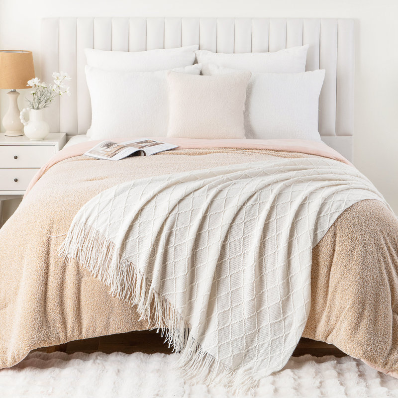Jeté pour canapé, jeté uni pour la décoration intérieure, jeté en tricot pour lit, 50 po x 60 po, Blanc