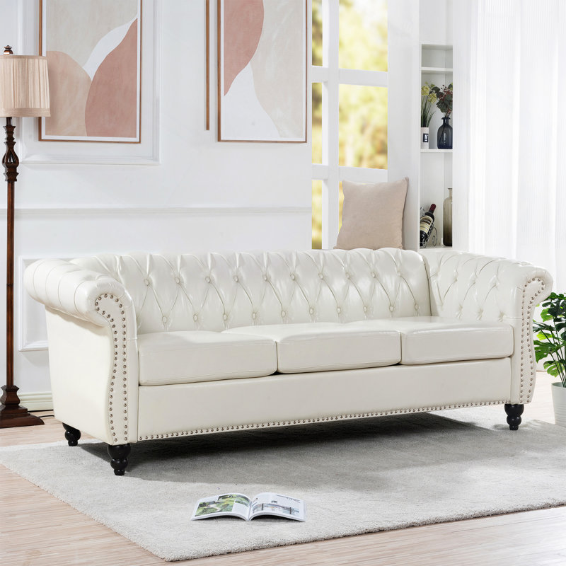 Canapé Chesterfield à accoudoirs roulés 3 places, Blanc