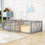 Lit simple en bois avec porte et cercle de clôtures-263732147