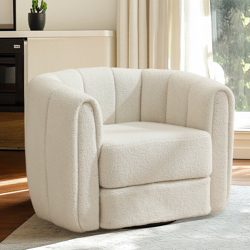Fauteuil d'appoint pivotant de 37 po de largeur, fauteuil demi-tonneau pivotant Boucle, blanc, Ourson blanc