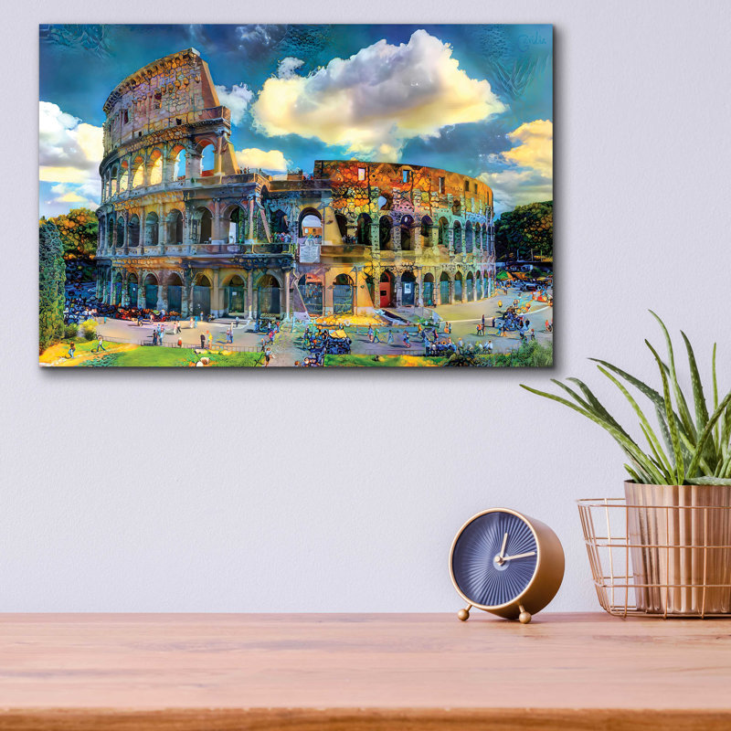 Rome, Italie, Colisée Ver1 par Pierre Gavidia - peinture sans cadre, H 12 po x l 16 po x P 0,2 po