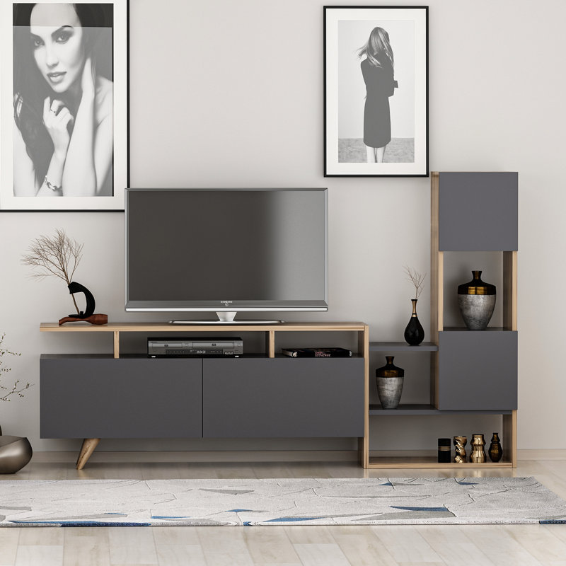 TV Stand And Media Console Catia, Dark Oak/Anthracite