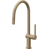 Pull-Down Kitchen Faucet With Button Sprayer - High Arc Spout