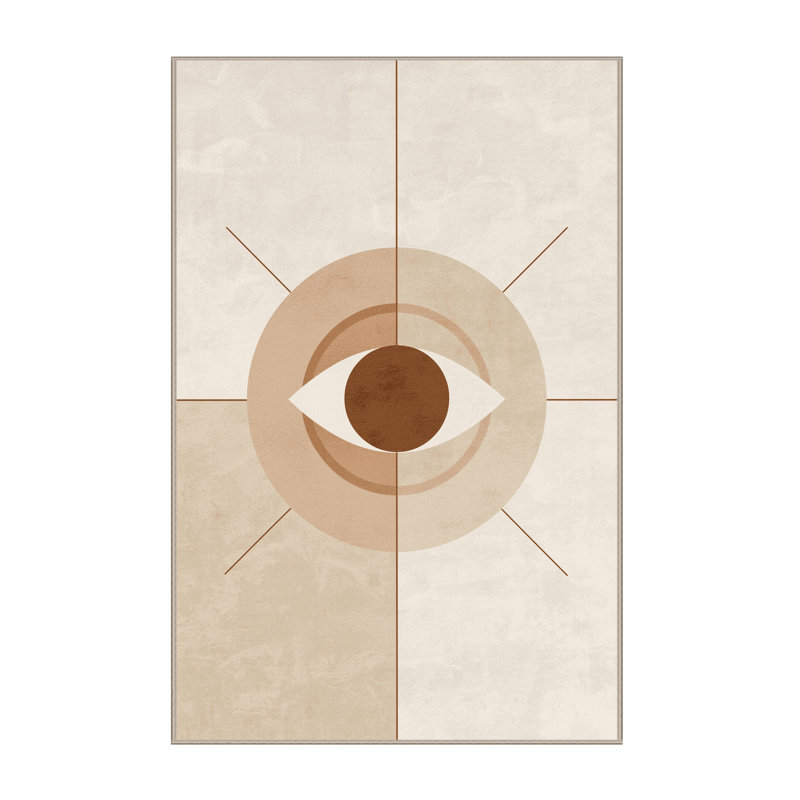 Soft Plush Cadwall Open Eye Of Awareness Minimalist Area Rug in Beige – Beige Binding, 4x6
