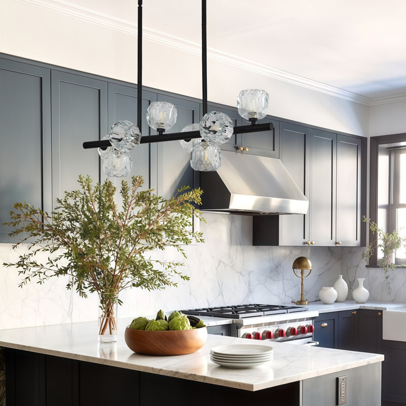 Modern Crystal Chandelier Dining Room Light Fixtures Black Chandeliers With Crystal Ball Shade 8-lights Industrial Globe Hanging Pendant Lighting For Kitchen Island,living Room,dining Room