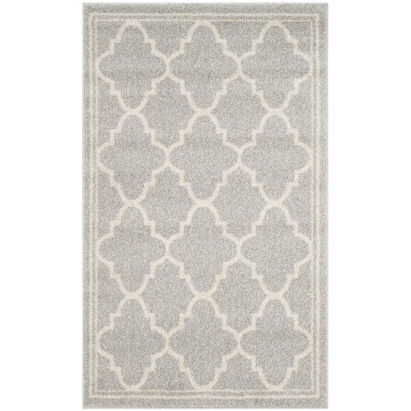 Tapis géométrique Ammundsen, Rectangle 2 pi 6 po x 4 pi, Gris clair/beige