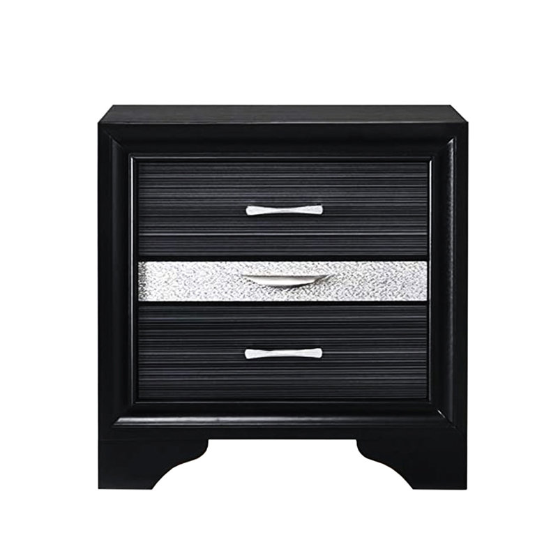 Black Nightstand With 2 Storage Drawers And 1 Jewellery Box Drawer Functional Organizer