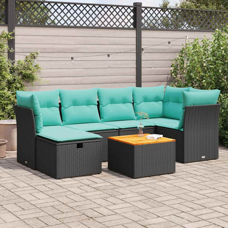  Ensemble de canapé de patio 7 pièces avec coussins en rotin de polyester, Rouge, Brun