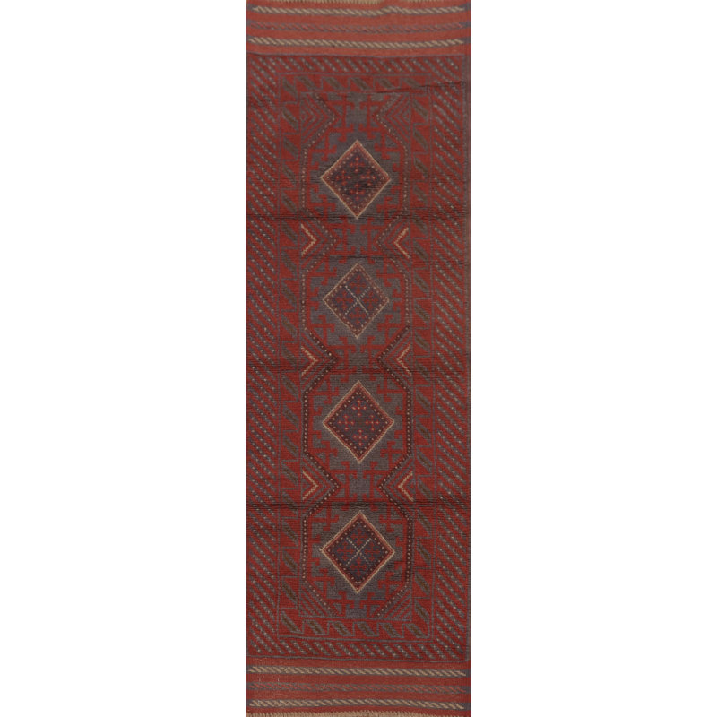 Tapis de couloir afghan à motif géométrique 2 x 8