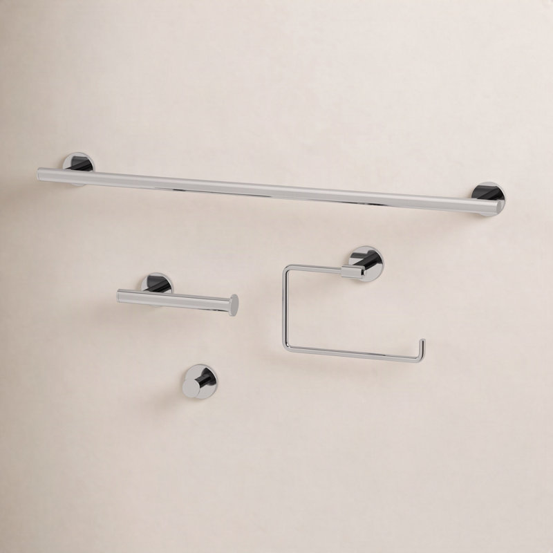 Ensemble de quincaillerie de salle de bain chromée 4 pièces VIGO Elan avec porte-serviettes 24 po, porte-papier hygiénique, porte-serviettes et crochet