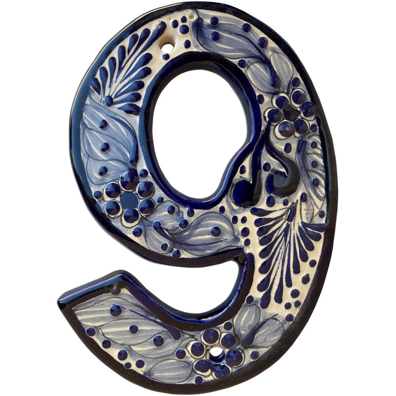 Mexican Majolica Rancho Tile Address House Number Nine