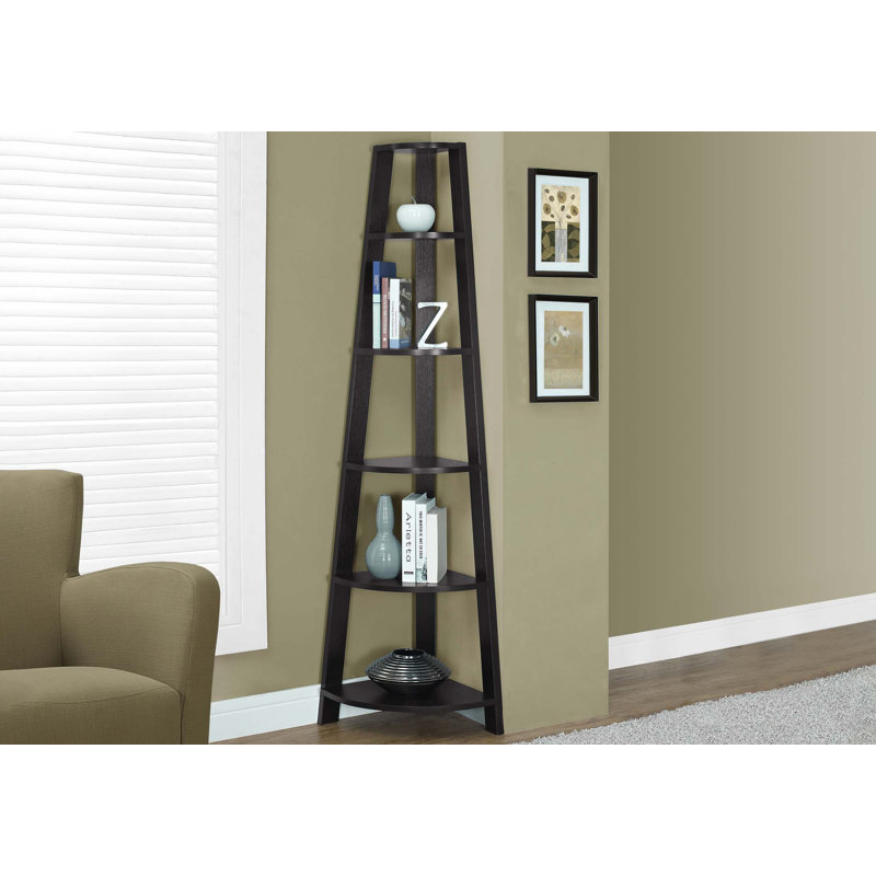 Hewitt Triangular Laminate Bookcase with Space Saving Contemporary Etagere for Office, Bedroom Corner Spaces, Espresso