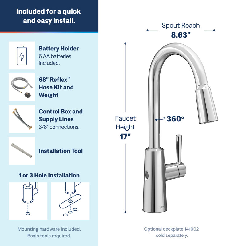 MOEN Riley Touchless Single Handle Pull-Down Sprayer Kitchen Faucet in Chrome - Like New, Silver