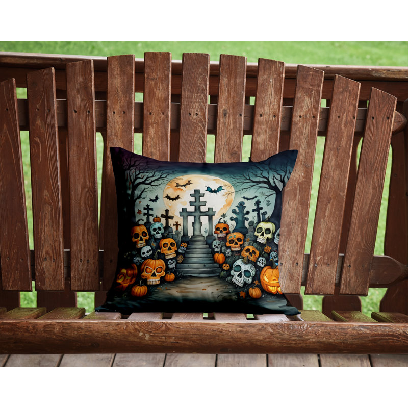 Coussin décoratif intérieur / extérieur en polyester More / Spooky More Spooky Halloween, 14 po x 14 po