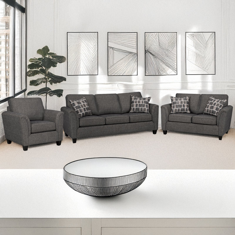 Ensemble de canapé et causeuse en tissu Belknap, gris anthracite, Gris anthracite