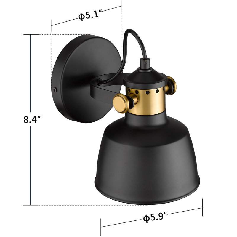1 - Light Dimmable Black Armed Sconce
