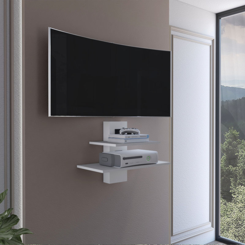 Floating Shelf, 2 Tier-Shelf Wall Unit With Cable Management