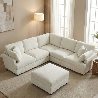 Canapé modulaire surdimensionné à 6 places avec repose-pieds, sièges reconfigurables et 4 coussins décoratifs, très grand canapé