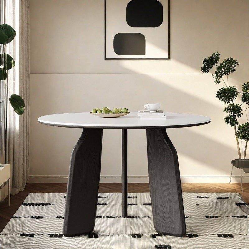 Table de salle à manger ronde en chêne avec ardoise mat., H 29,53 po x L 51,18 po x l 51,18 po