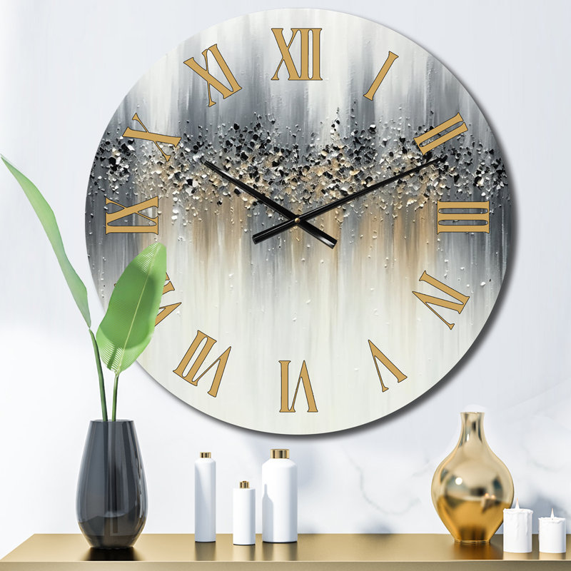 Horloge murale abstraite en métal - sérénité gris doux, Moyenne