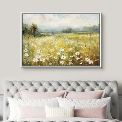 «Vibrant Wildflower White Daisy Flowers Meadow», impression sur toile