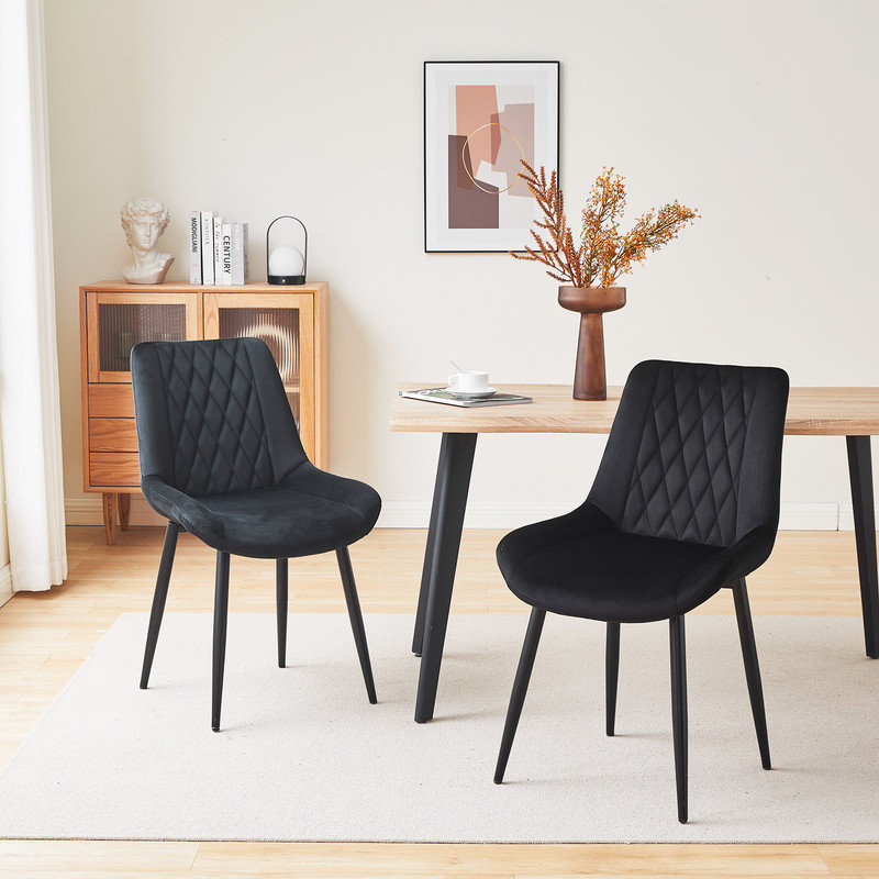 49cm H Velvet Upholstered Side Chair, Black