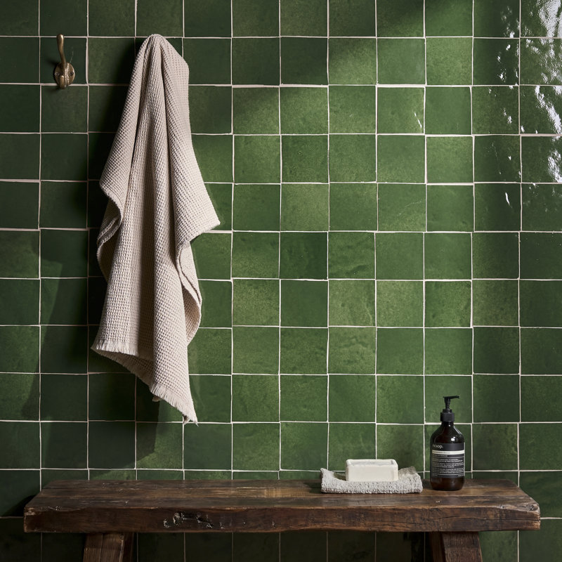 Virello 4x4 Glossy Ceramic Wall Tile, Forest Green