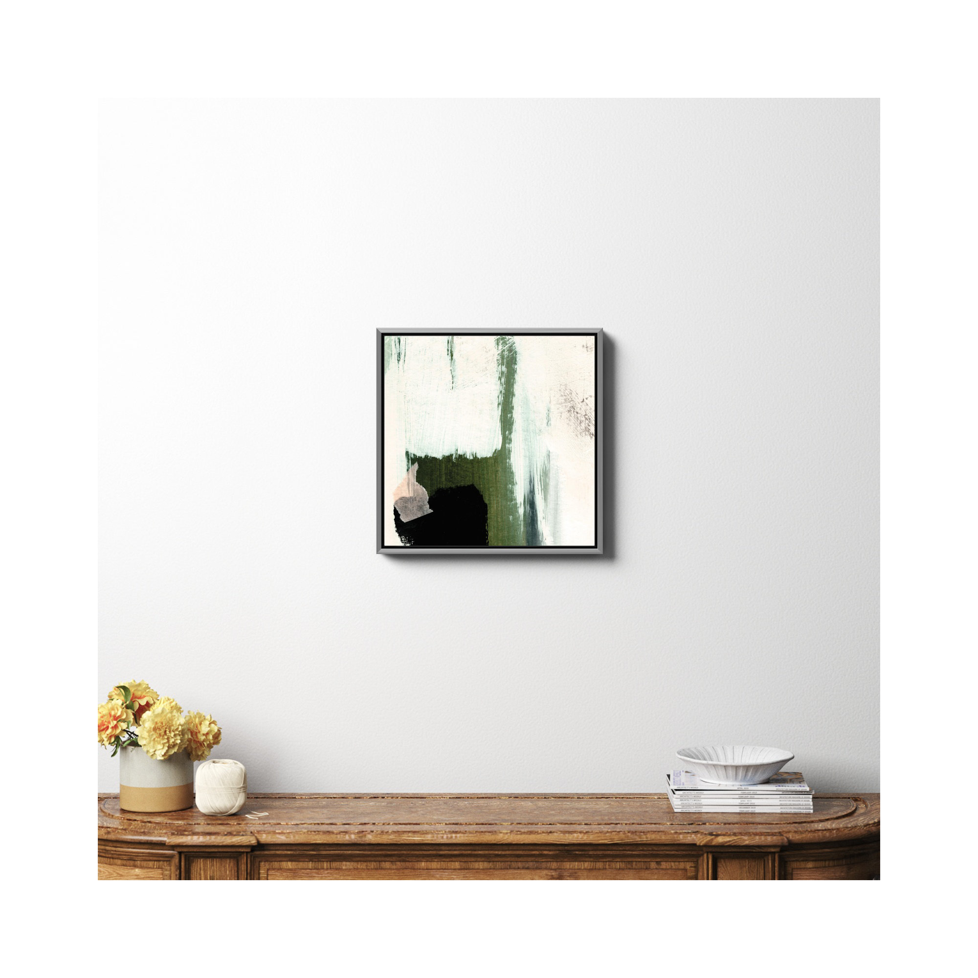 Abstract Minimal, Silver Framed Canvas, 20" H x 20" W x 2" D, No