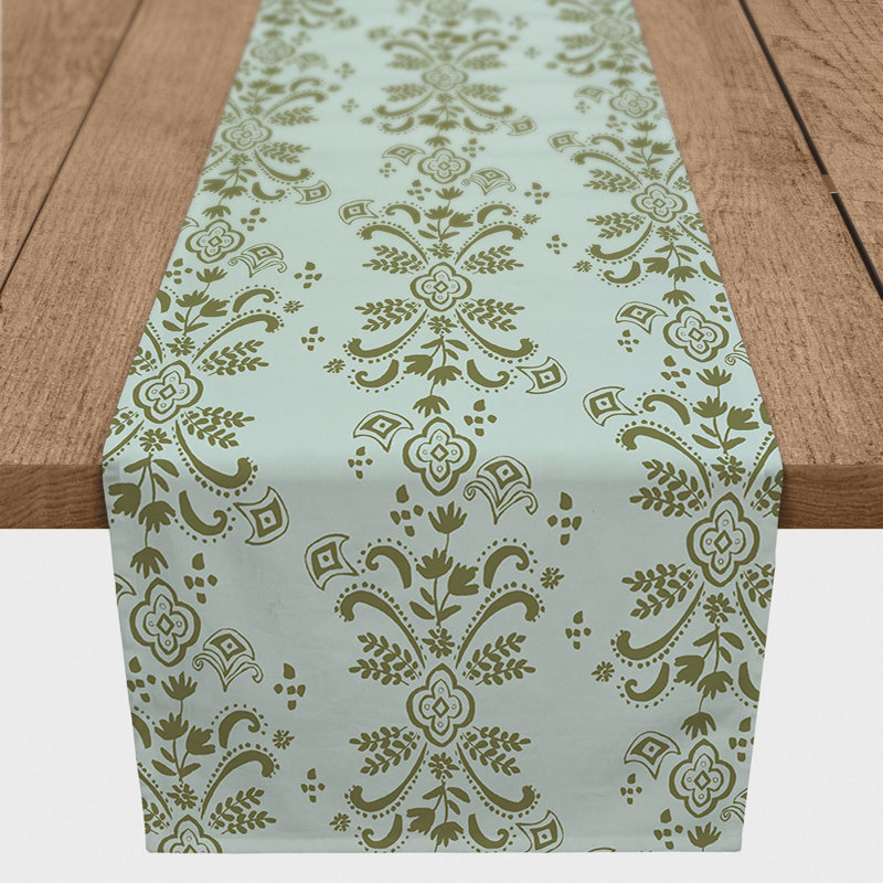 Evin Floral Cotton Blend Table Runner, 72" L x 16" W, Green