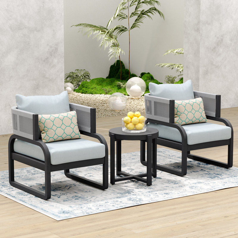 Rana 2 - Person Outdoor Seating Group with Cushions, Gray Frame/Light Aqua Olefin Cushion