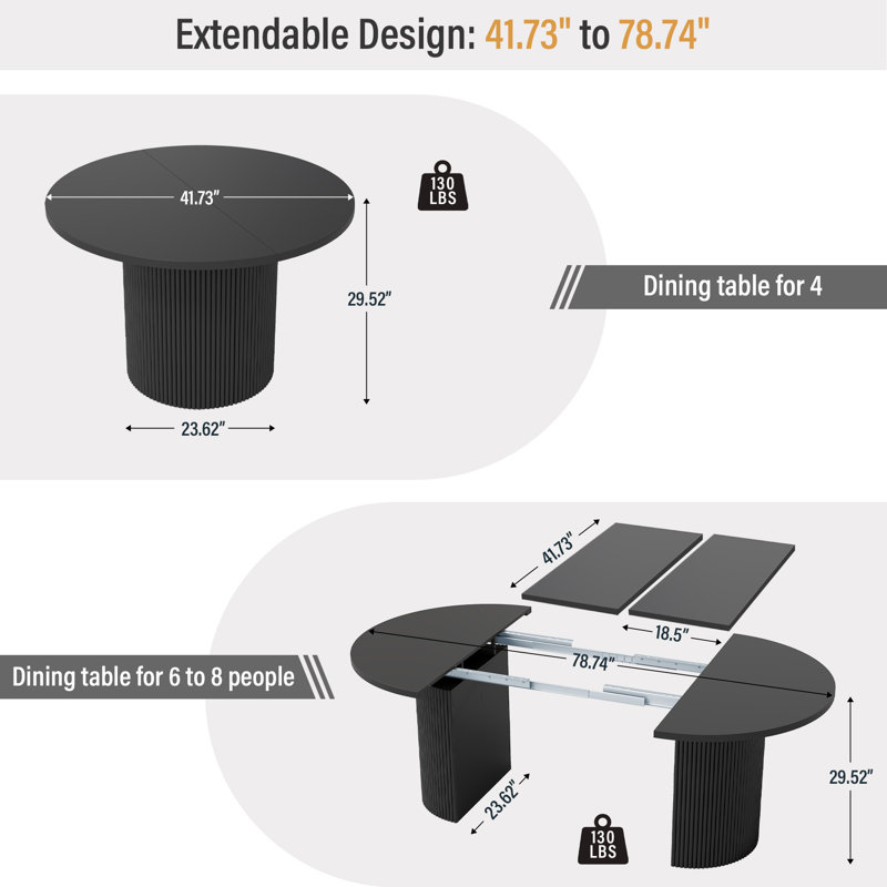Table de salle à manger extensible, Noir