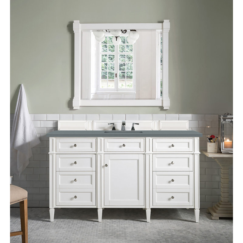 Brittany 60'' W Single Vanity, Bright White, Charcoal Soapstone, 8" Widespread