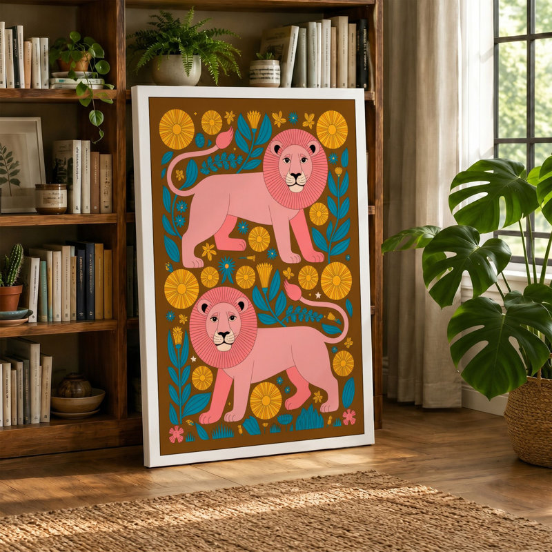 Pigs and Citrus Boho 1 Piece Wrapped Canvas Wall Art, 24x16 - 61.0 x 40.6 cm, Teal Border