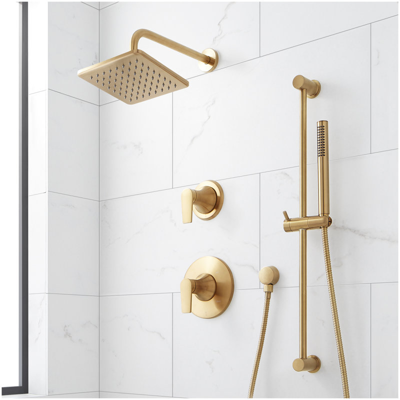 Berwyn Pressure Balance Shower System with Slide Bar and Hand Shower - Brushed Gold