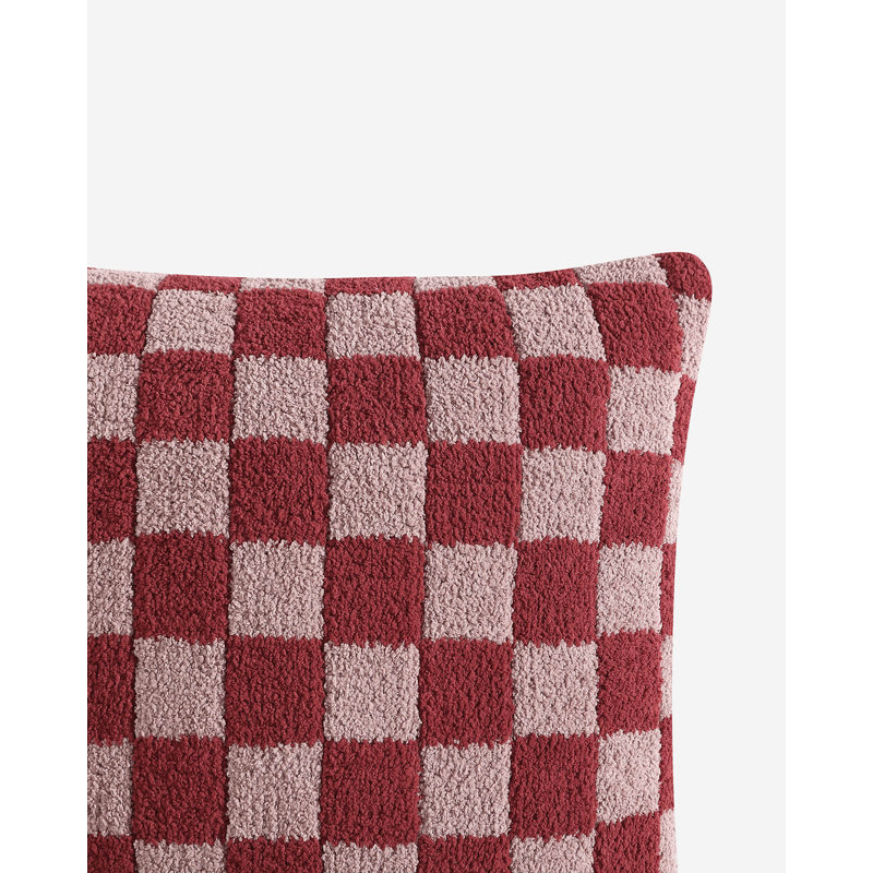 Checkerboard Lumbar Pillow Cover & Insert, 20" H x 20" W' x 1.4" D, Pomegranate/Rose Checkered