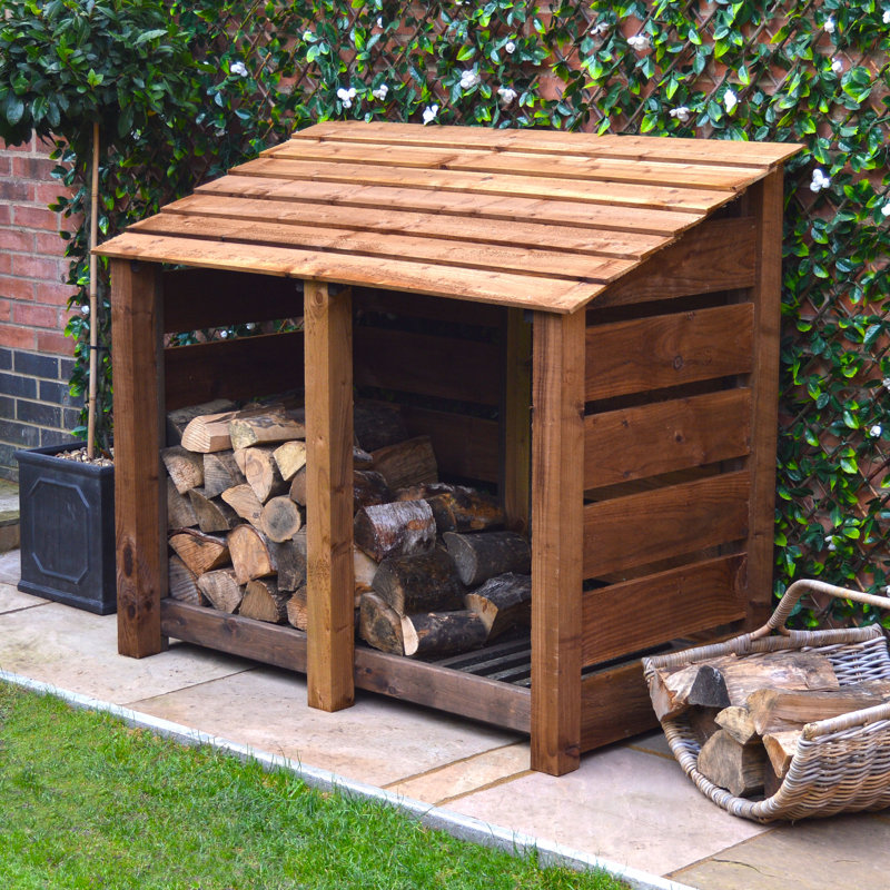 150cm W x 80cm D Solid Wood Log Store, Rustic Brown