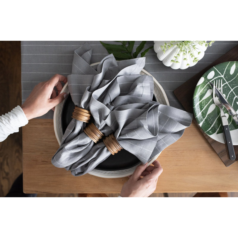 Pinstripe - 100% Pure Linen Dinner Napkins, Gray/White